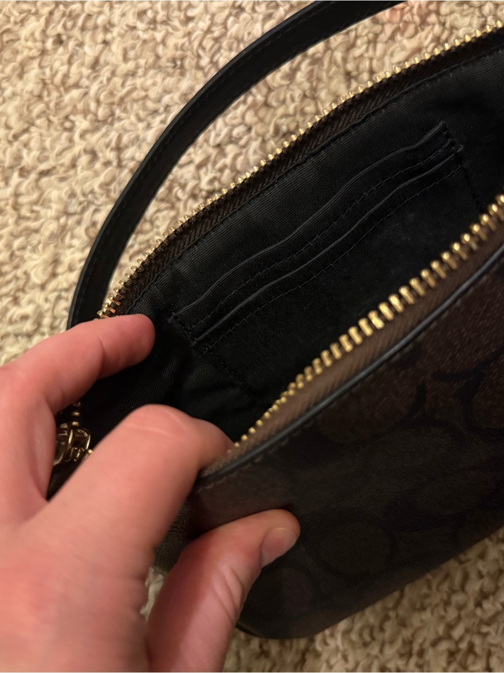 Coach Dark Brown Signature Canvas Shoulder Bag with Black Strap - Picture 7 of 9